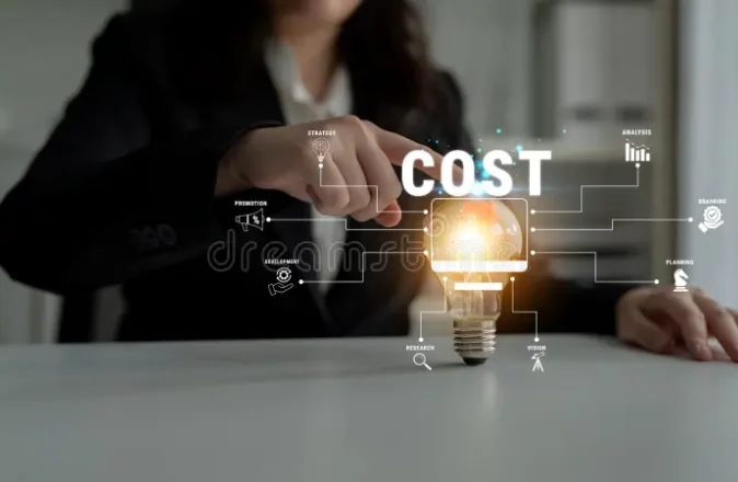 business professional engaging lightbulb icon representing cost management analysis modern office environment quark 443484341