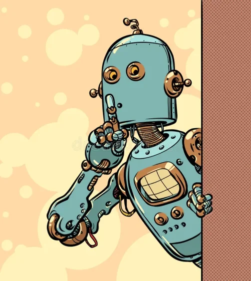 pop art retro robot shows sign to be quiet secrets ai personal data theft business automation technologies robot 412277610